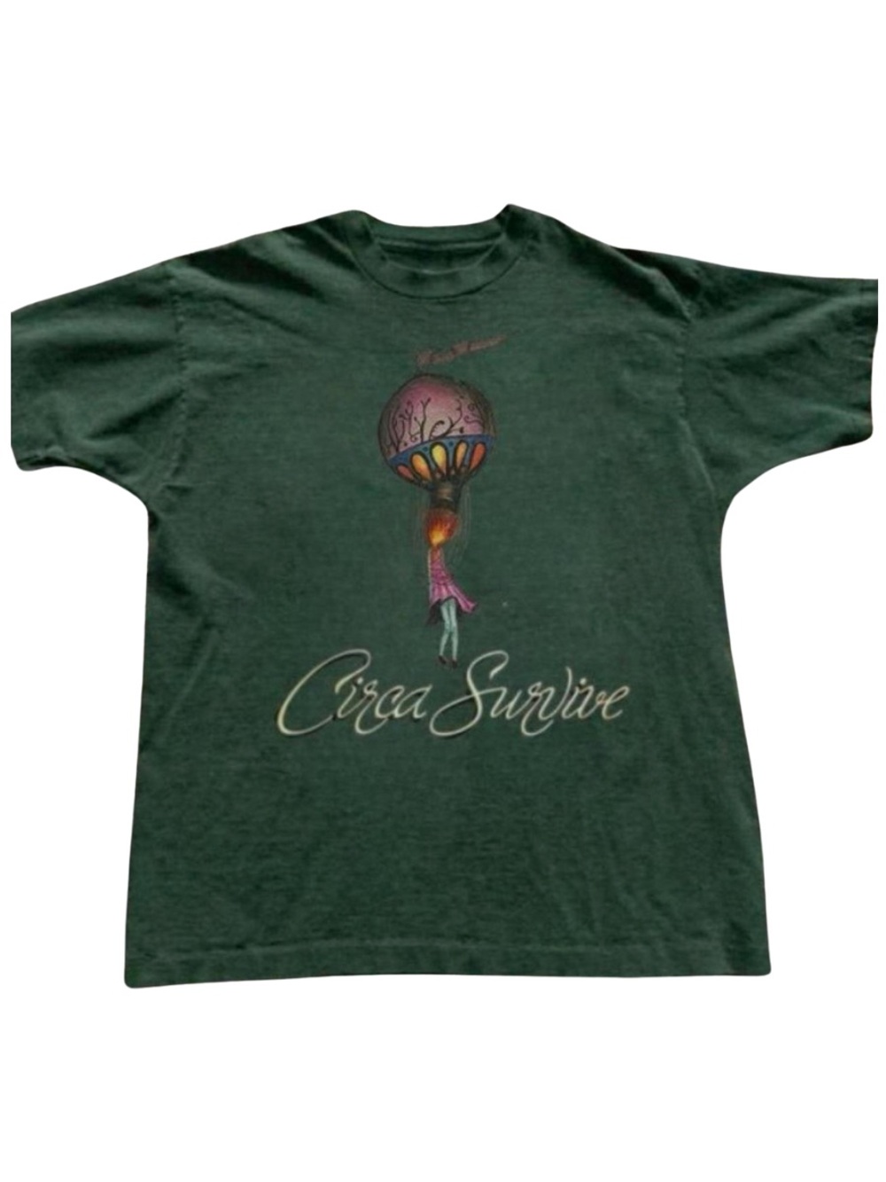 Forest Green Circa Survive Graphic Tee, Colorful Hot Air Balloon Artwork Unisex